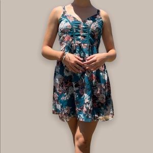 Zoe and Rose, Blue and pink floral, chiffon sundress.